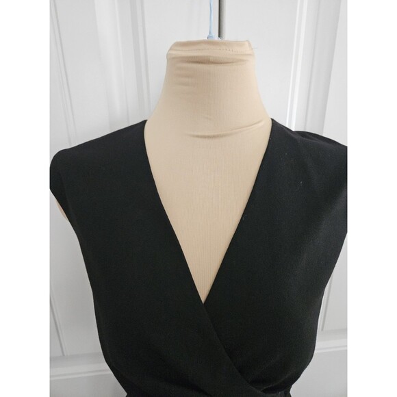 Calvin Klein Black Surplice Sheath Dress With Buckle Size 4 Back Slit - Picture 4 of 9